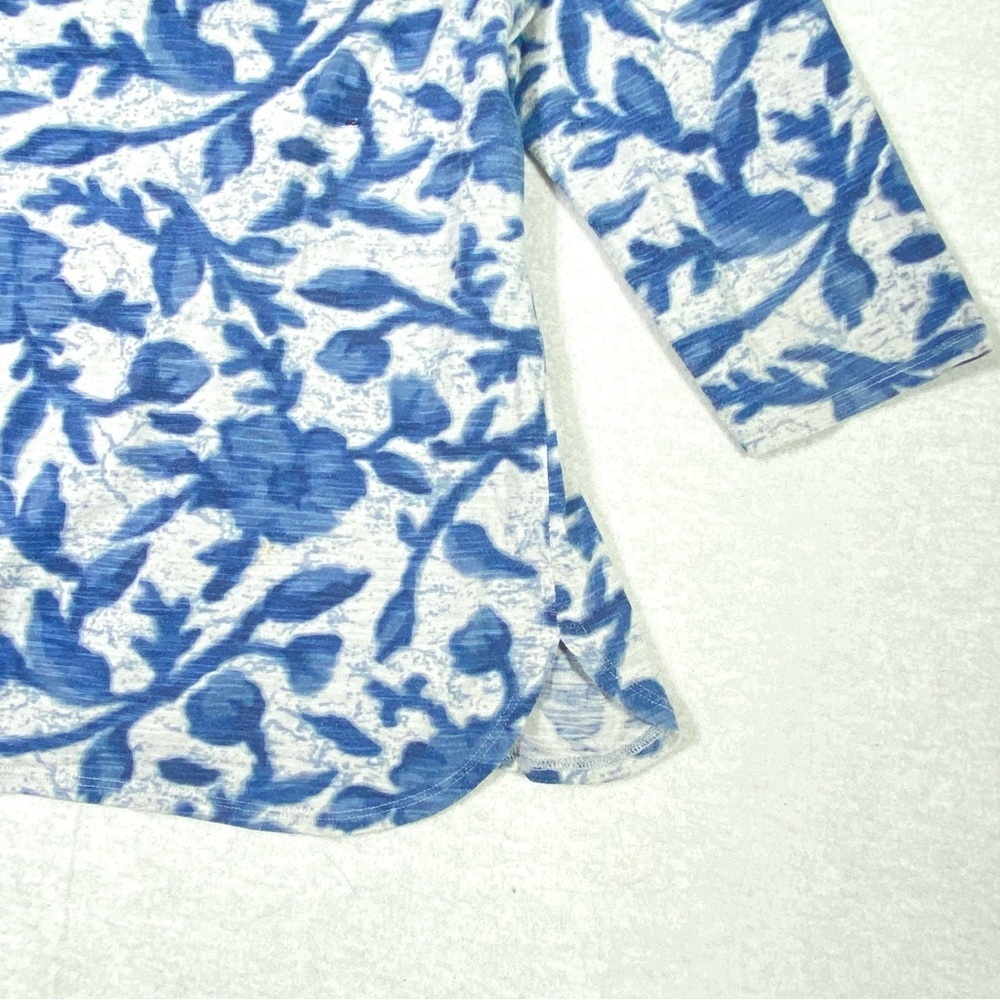 Sonoma Top Women's PL Blue White Floral 3/4 Sleeve Crewneck Stretch Casual Shirt - Picture 7 of 12